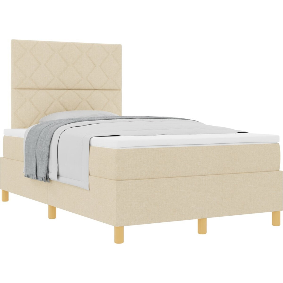 vidaXL - Boxspring - bed - met - matras - met - hoofdeinde - Crème - 120 - x - 190 - cm - Stof afbeelding 1