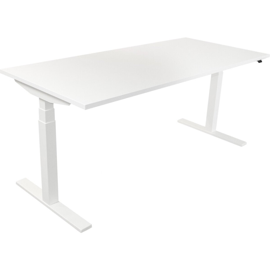 Elektrisch verstelbaar bureau 160 x 80 cm met wit frame en driftwood werkblad. afbeelding 1