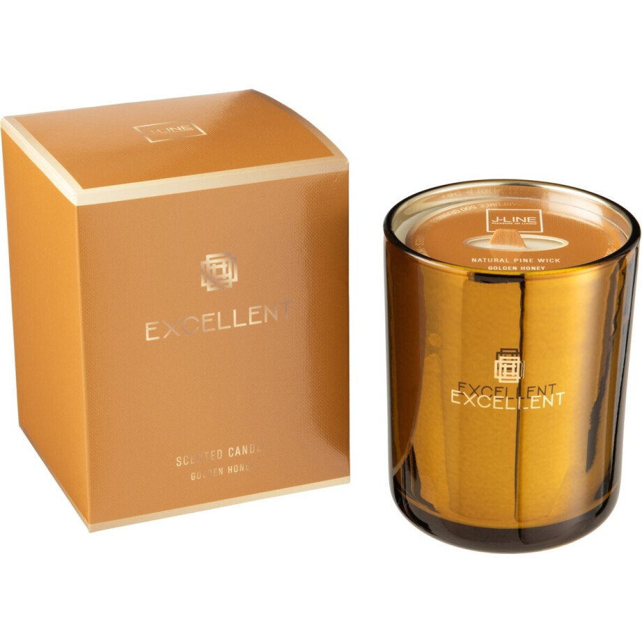 J-Line geurkaars Excellent - Golden Honey - glas - oker - medium - 80U J-Line geurkaars Excellent - Golden Honey - glas - oker - medium - 80U afbeelding 1