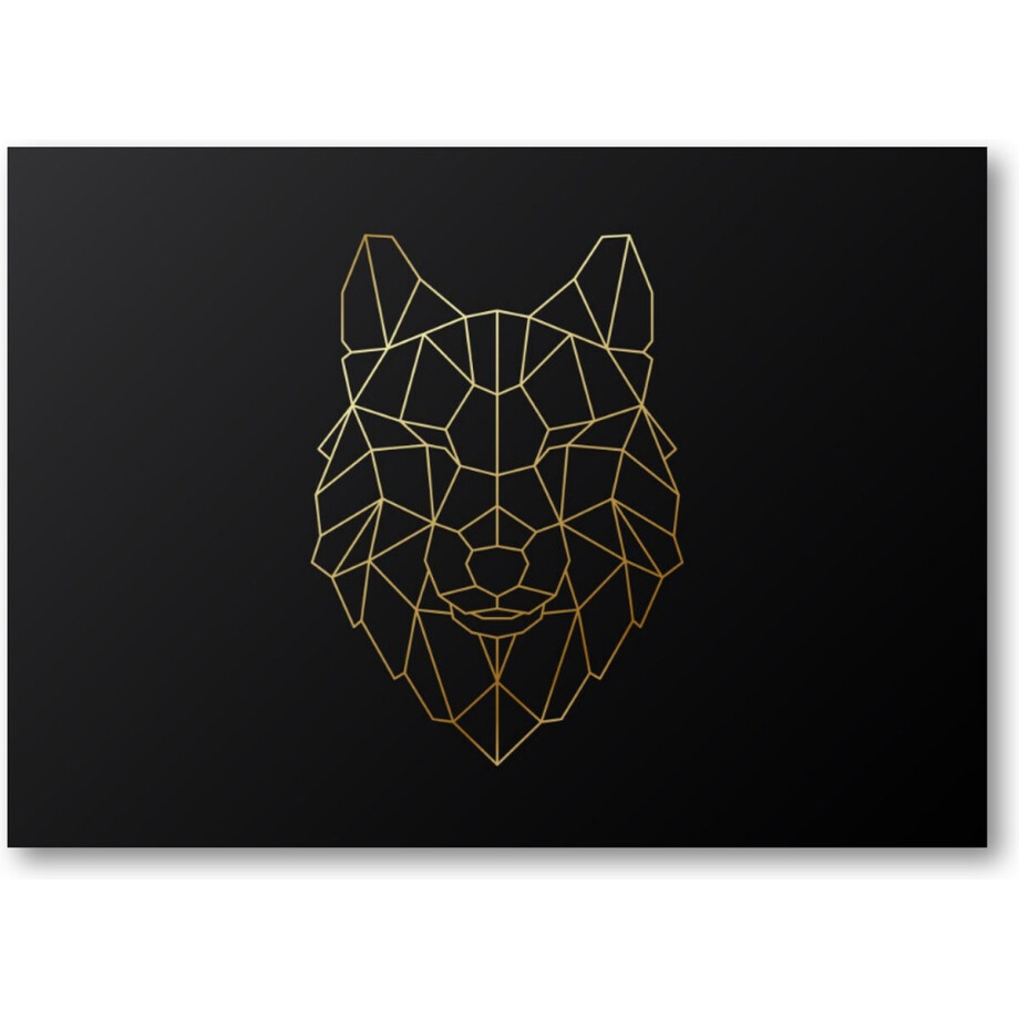 Minimalist Wolf - Goud - 70x50 Canvas Liggend - Dieren Minimalist Wolf - Goud - 70x50 Canvas Liggend - Dieren afbeelding 1