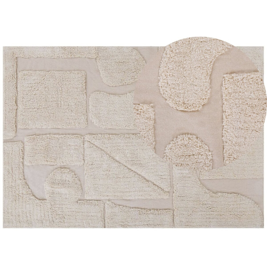 DIYADIN - Laagpolig vloerkleed - Beige - 160 x 230 cm - Katoen DIYADIN - Laagpolig vloerkleed - Beige - 160 x 230 cm - Katoen afbeelding 1