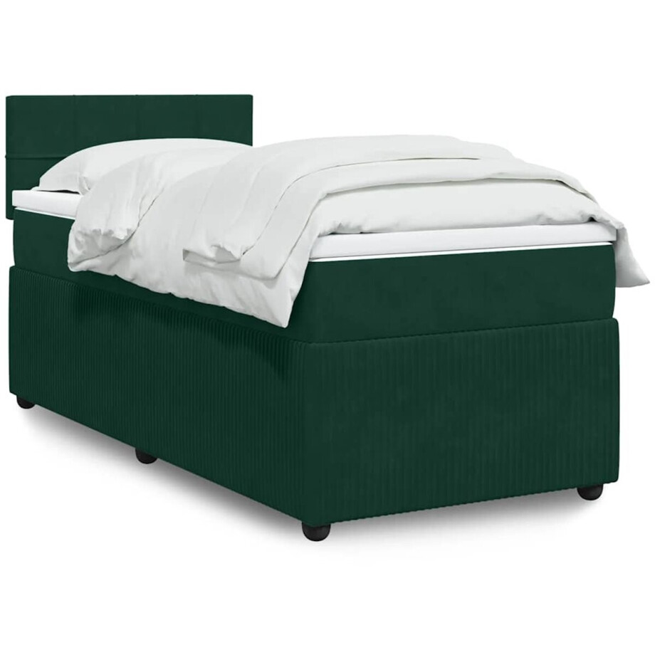 vidaXL - Boxspring - met - matras - fluweel - donkergroen - 90x200 - cm vidaXL - Boxspring - met - matras - fluweel - donkergroen - 90x200 - cm afbeelding 1
