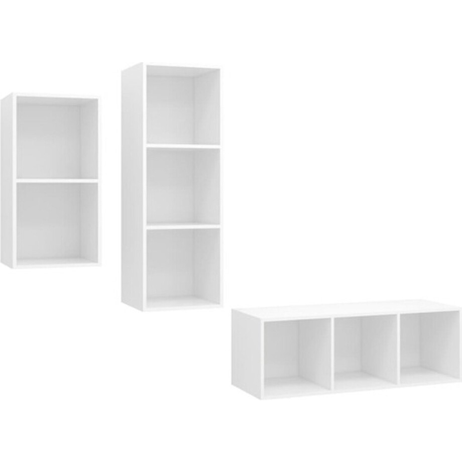 vidaXL - 3-delige - Tv-meubelset - bewerkt - hout - wit afbeelding 1