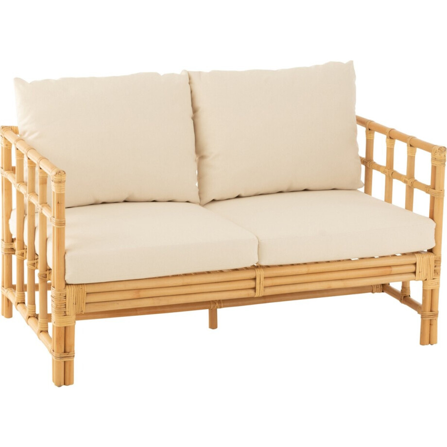 J-Line zetel Elise + kussen 2 Personen - rotan/textiel - naturel/wit J-Line zetel Elise + kussen 2 Personen - rotan/textiel - naturel/wit afbeelding 1