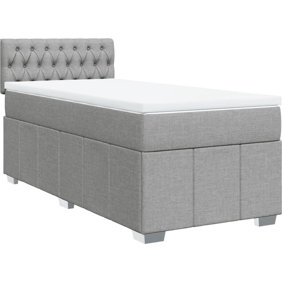 vidaXL - Boxspring - met - matras - stof - lichtgrijs - 100x200 - cm afbeelding 1