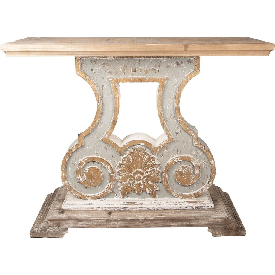 Clayre & Eef Sidetable 121x40x99 cm Beige Grijs Hout afbeelding 1