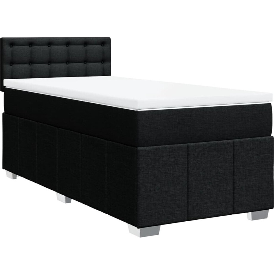 vidaXL - Boxspring - met - matras - stof - zwart - 90x200 - cm afbeelding 1