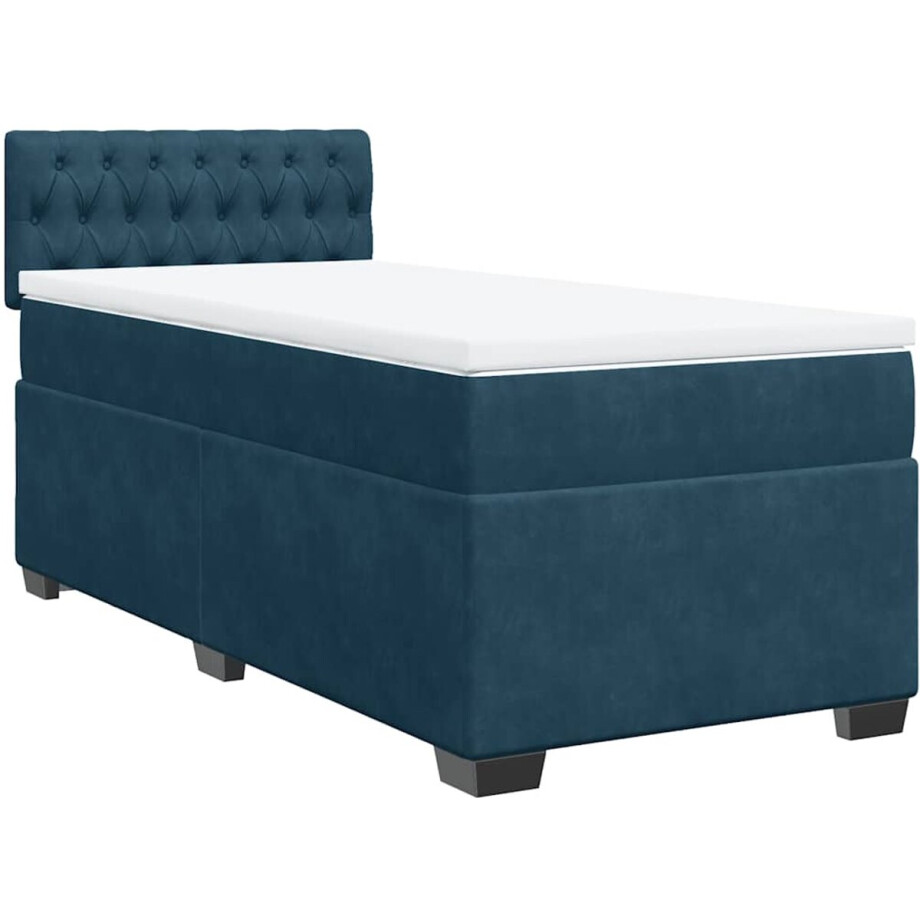 vidaXL - Boxspring - met - matras - fluweel - donkerblauw - 90x200 - cm vidaXL - Boxspring - met - matras - fluweel - donkerblauw - 90x200 - cm afbeelding 1