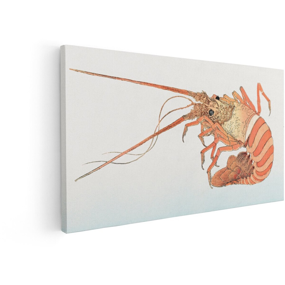 Artaza Canvas Schilderij Gedetailleerde Aquarelillustratie van een Rode Langoustine met Lange Antennes - 100x50 cm - Wanddecoratie Woonkamer - Schilderijen - Muurdecoratie afbeelding 1