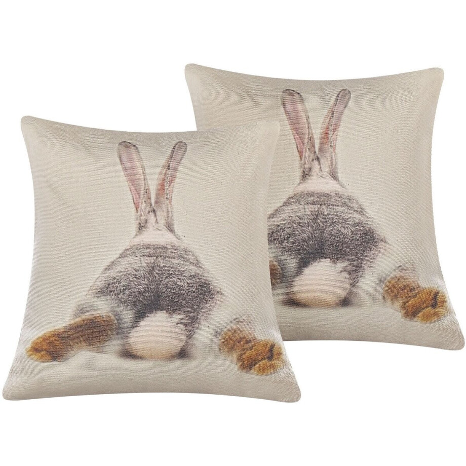 BUXUS - Sierkussen set van 2 - Taupe - 45 x 45 cm - Polyester BUXUS - Sierkussen set van 2 - Taupe - 45 x 45 cm - Polyester afbeelding 1