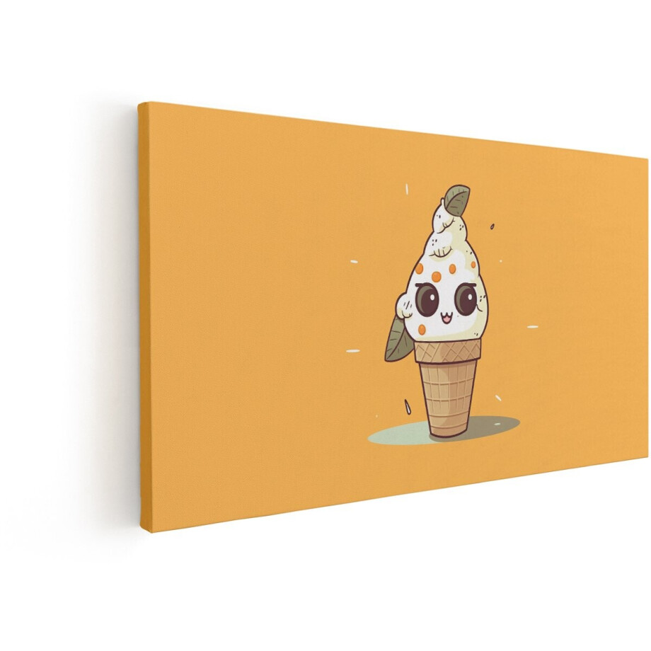 Artaza Canvas Schilderij Ijsje - 120x60 cm - Wanddecoratie Kinderkamer - Muurdecoratie Cartoon - Decoratie Hoorntje - Oranje afbeelding 1