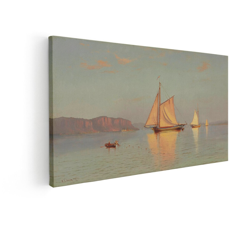 Artaza Canvas Schilderij Zeilboten - 120x60 cm - Wanddecoratie Zee - Muurdecoratie Zonsondergang - Decoratie Landschap - Schilderijen Op Canvas afbeelding 1