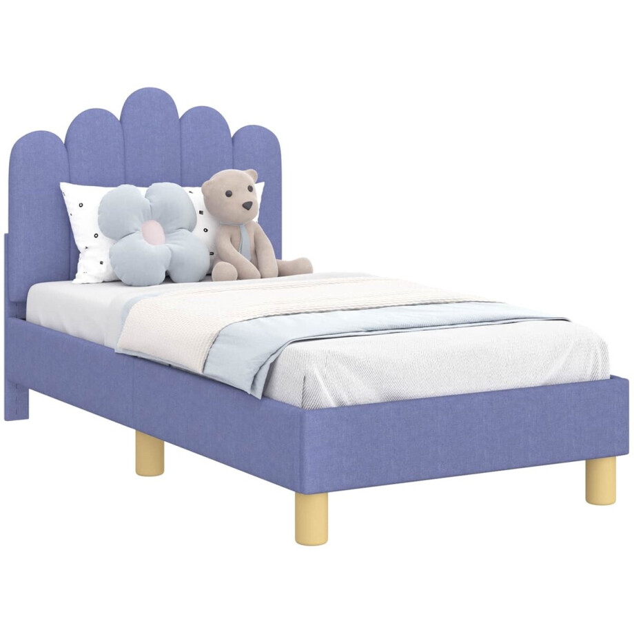 vidaXL - Peuterbedframe - met - hoofdboard - Jeans - Blauw - 70 - x - 140 - cm - Stof afbeelding 1