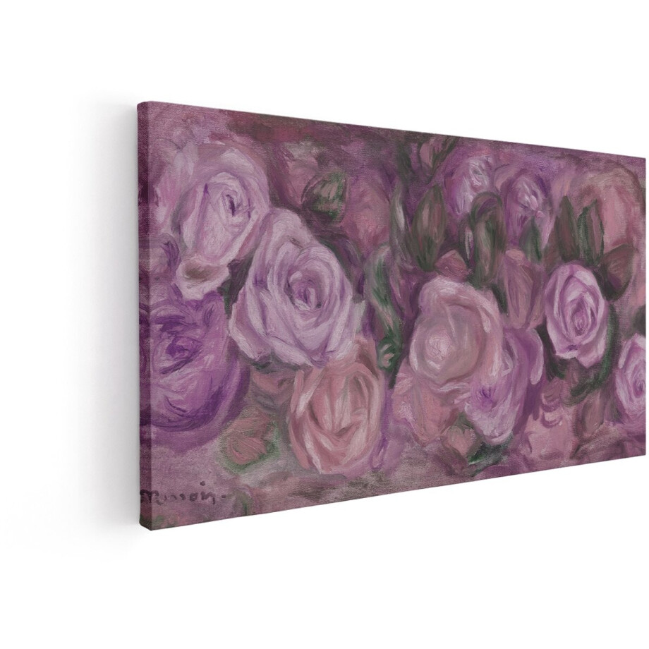 Artaza Canvas Schilderij Bloemen Schilderij - 120x60 cm - Wanddecoratie Rozen Romantisch - Muurdecoratie Impressionisme - Decoratie Roze Woonkamer afbeelding 1