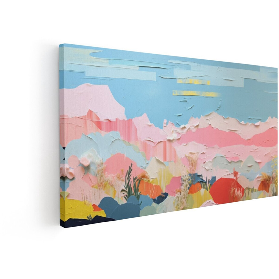 Artaza Canvas Schilderij Abstract Landschap - 80x40 cm - Wanddecoratie Bergen - Muurdecoratie Modern - Decoratie Kleurrijk - Roze afbeelding 1