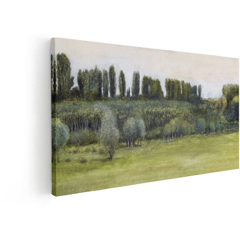 Artaza Canvas Schilderij Schilderachtig Landschap met Groene Velden en Bomen onder een Lichte Hemel - 100x50 cm - Wanddecoratie Woonkamer - Schilderijen - Muurdecoratie afbeelding 1