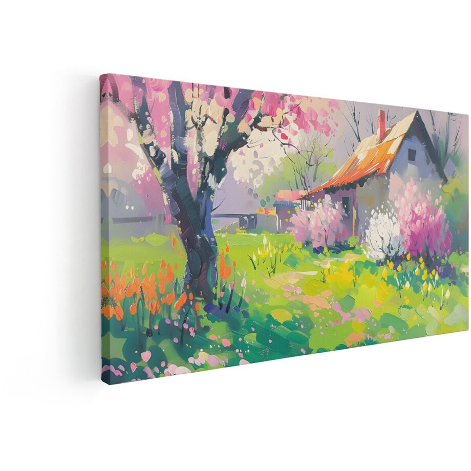 Artaza Canvas Schilderij Schilderachtige Lente in de Tuin met Bloeiende Bomen en een Huis - 120x60 cm - Groot - Wanddecoratie Woonkamer - Schilderijen - Muurdecoratie Artaza Canvas Schilderij Schilderachtige Lente in de Tuin met Bloeiende Bomen en een Huis - 120x60 cm - Groot - Wanddecoratie Woonkamer - Schilderijen - Muurdecoratie afbeelding 1