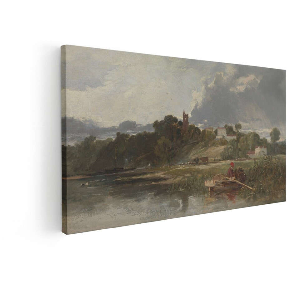 Artaza Canvas Schilderij Landschap - 120x60 cm - Wanddecoratie Natuur - Muurdecoratie Roeiboot - Schilderijen Op Canvas Dorp Artaza Canvas Schilderij Landschap - 120x60 cm - Wanddecoratie Natuur - Muurdecoratie Roeiboot - Schilderijen Op Canvas Dorp afbeelding 1