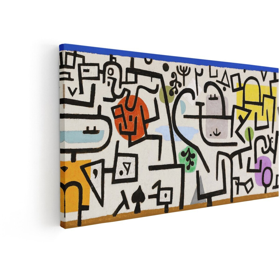 Artaza Canvas Schilderij Abstracte Figuren - 60x30 cm - Wanddecoratie Modern - Muurdecoratie Paul Klee - Geometrische Schilderijen Op Canvas afbeelding 1