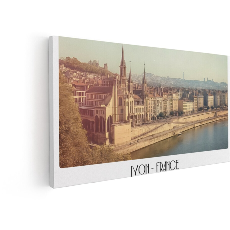 Artaza Canvas Schilderij Prachtig Uitzicht op de Skyline van Lyon met de Rivier de Rhône en Historische Gebouwen - 60x30 cm - Wanddecoratie Woonkamer - Schilderijen - Muurdecoratie afbeelding 1