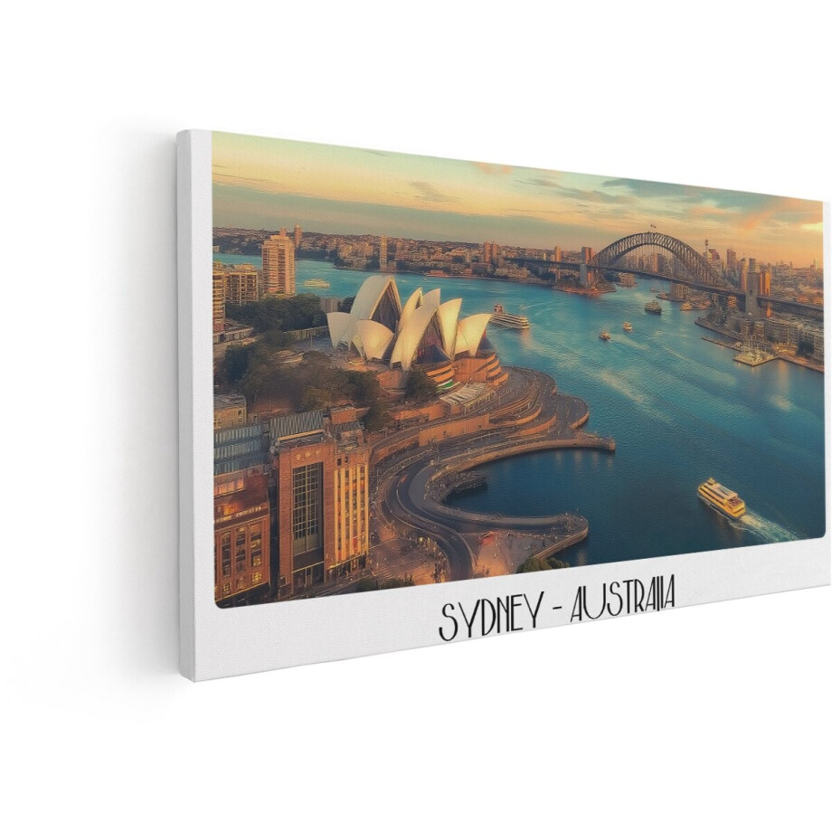 Artaza Canvas Schilderij Sydney Skyline - 100x50 cm - Wanddecoratie Opera House - Muurdecoratie Harbour Bridge - Decoratie Zonsondergang afbeelding 1