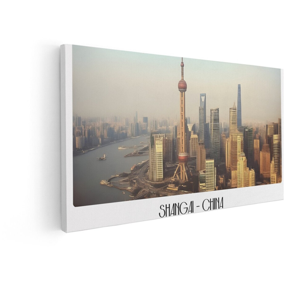 Artaza Canvas Schilderij Shanghai Skyline - 120x60 cm - Wanddecoratie China - Muurdecoratie Stad - Decoratie Oriental Pearl Tower afbeelding 1