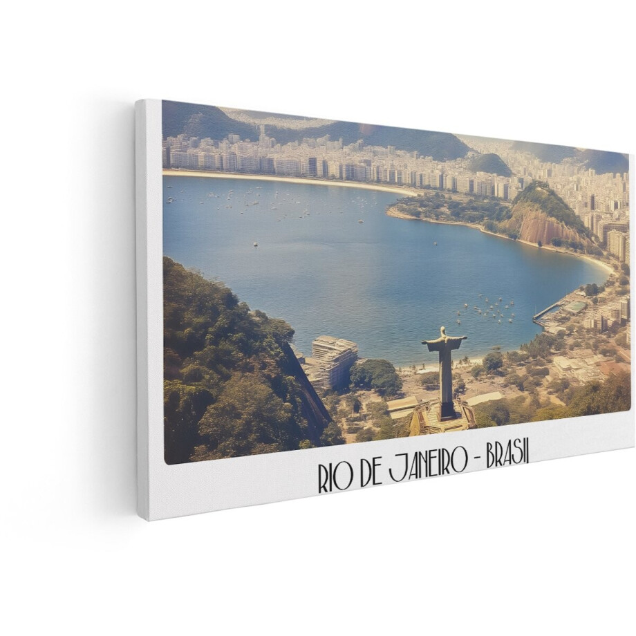 Artaza Canvas Schilderij Iconisch Christus de Verlosser Standbeeld met Uitzicht op de Baai van Rio de Janeiro - Brazilië - 100x50 cm - Wanddecoratie Woonkamer - Schilderijen - Muurdecoratie afbeelding 1