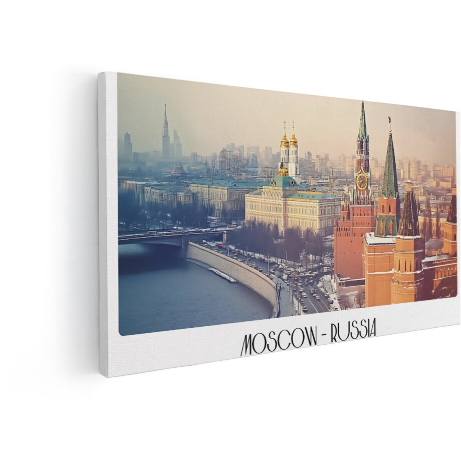 Artaza Canvas Schilderij Iconische Skyline van Moskou met het Kremlin en de Moskva-Rivier in de Winter - 120x60 cm - Groot - Wanddecoratie Woonkamer - Schilderijen - Muurdecoratie afbeelding 1