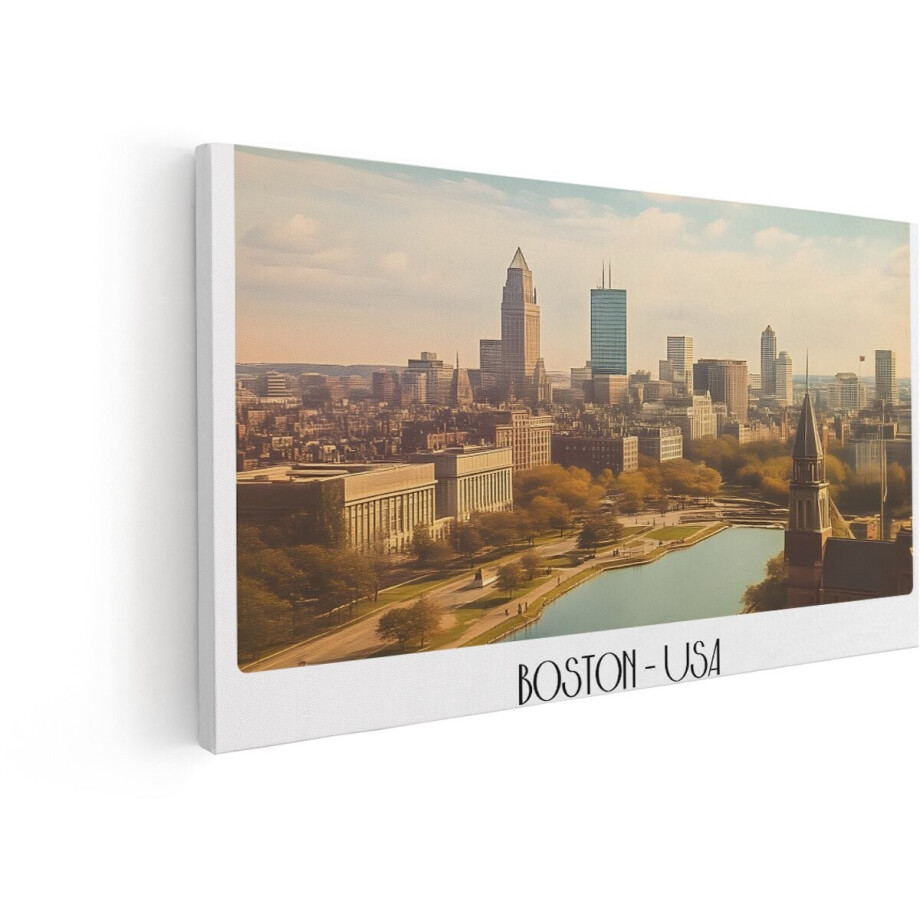 Artaza Canvas Schilderij Skyline Boston - 100x50 cm - Wanddecoratie Stad Amerika - Muurdecoratie Wolkenkrabbers - Schilderijen Op Canvas afbeelding 1