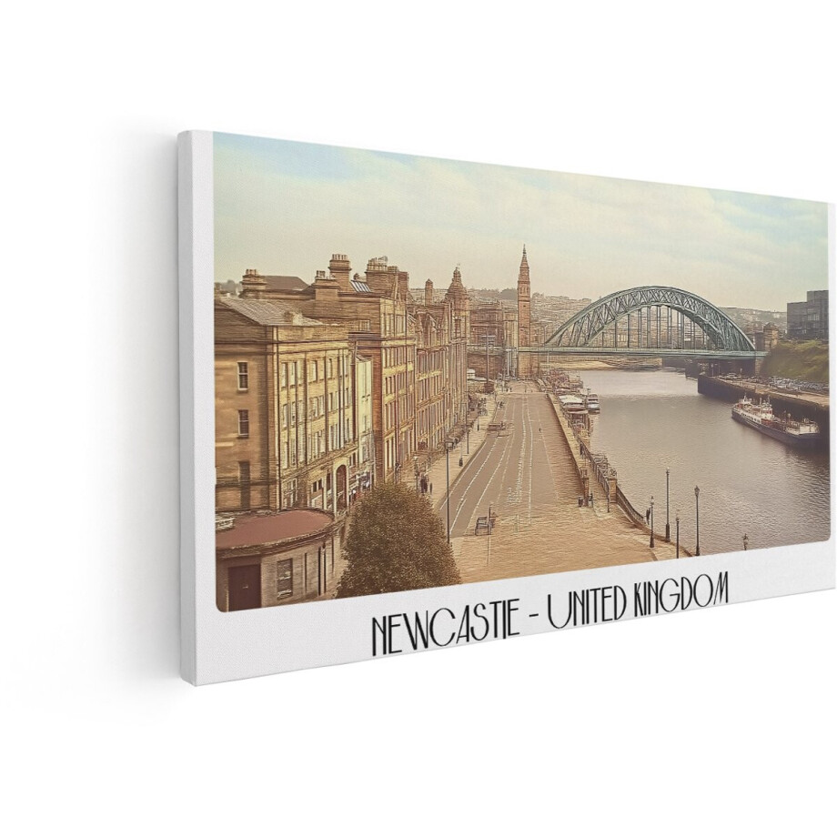Artaza Canvas Schilderij Iconische Tyne Bridge en de Kade van Newcastle - Verenigd Koninkrijk - 120x60 cm - Groot - Wanddecoratie Woonkamer - Schilderijen - Muurdecoratie afbeelding 1