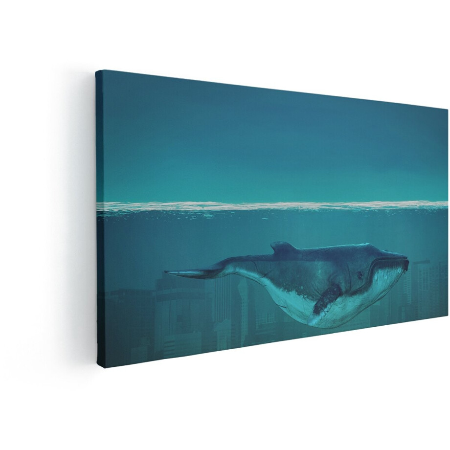 Artaza Canvas Schilderij Walvis - 80x40 cm - Wanddecoratie Abstract - Muurdecoratie Dieren - Schilderijen Op Canvas Natuur - Blauw afbeelding 1