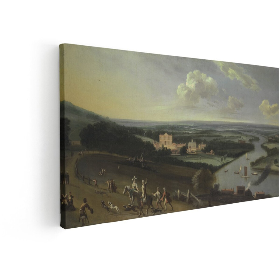 Artaza Canvas Schilderij Landschap - 80x40 cm - Wanddecoratie Oude Meesters - Muurdecoratie Rivier Jachttafereel - Schilderijen Op Canvas Natuur afbeelding 1