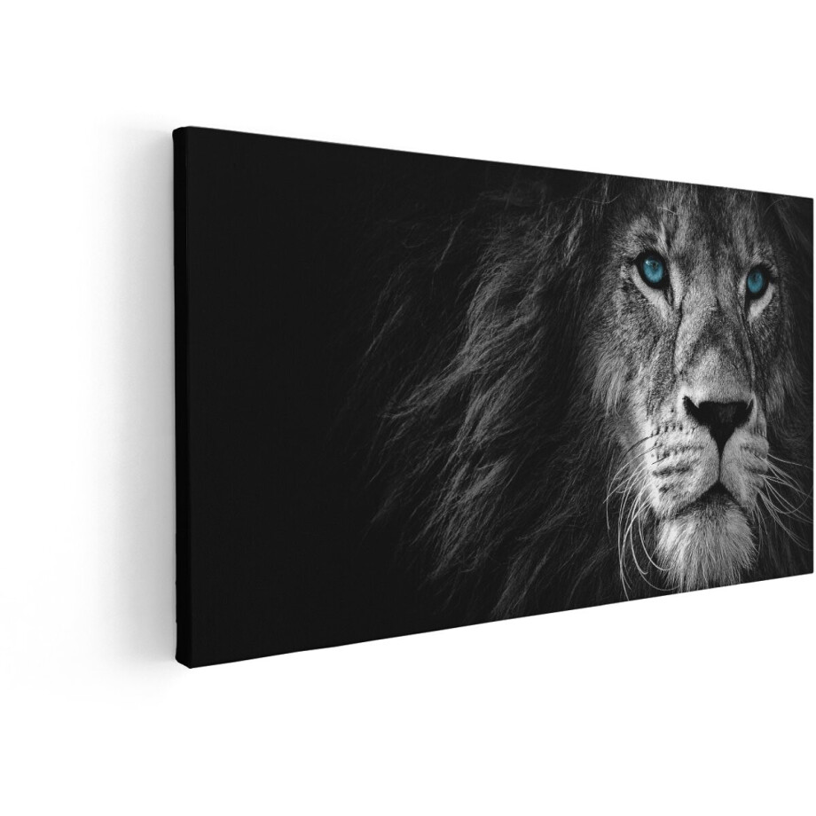 Artaza Canvas Schilderij Leeuw - 80x40 cm - Wanddecoratie Dieren - Muurdecoratie Zwart Wit - Schilderijen Natuur - Blauwe Ogen Artaza Canvas Schilderij Leeuw - 80x40 cm - Wanddecoratie Dieren - Muurdecoratie Zwart Wit - Schilderijen Natuur - Blauwe Ogen afbeelding 1