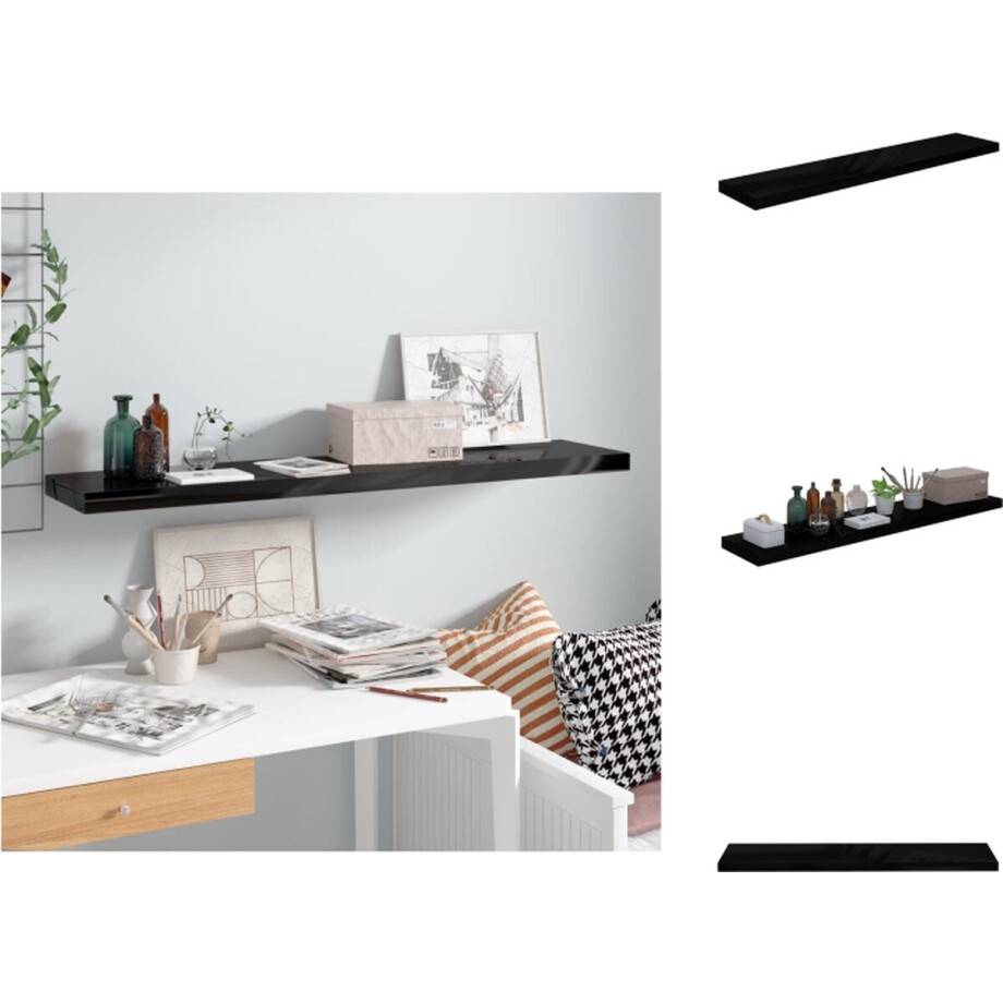 vidaXL Wandschap - Wandschappen - Zwevend Schap - Zwevende Schappen - Wandschap zwevend 120x23,5x3,8 cm MDF hoogglans zwart afbeelding 1