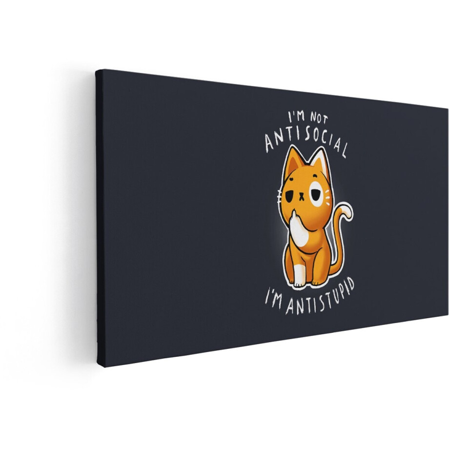 Artaza Canvas Schilderij Katten - 60x30 cm - Wanddecoratie Tekst Quote - Muurdecoratie Jongenskamer - Decoratie Cartoon Kat afbeelding 1