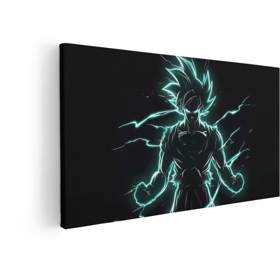 Artaza Canvas Schilderij Goku'S Super Saiyan-Kracht Ontketend met Elektrische Aura op een Zwarte Achtergrond - 100x50 cm - Wanddecoratie Woonkamer - Schilderijen - Muurdecoratie afbeelding 1