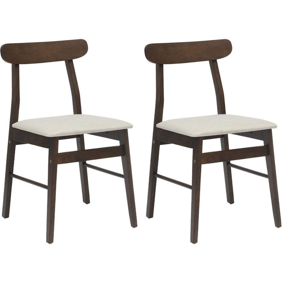 vidaXL - Eetkamerstoel - 2 - pcs - Donkerbruin, - En, - Wit - Massief - Rubberhout afbeelding 1