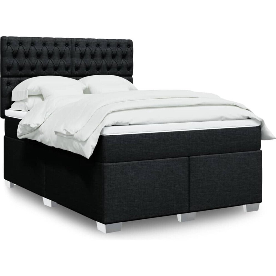 vidaXL - Boxspring - met - matras - stof - zwart - 160x200 - cm afbeelding 1