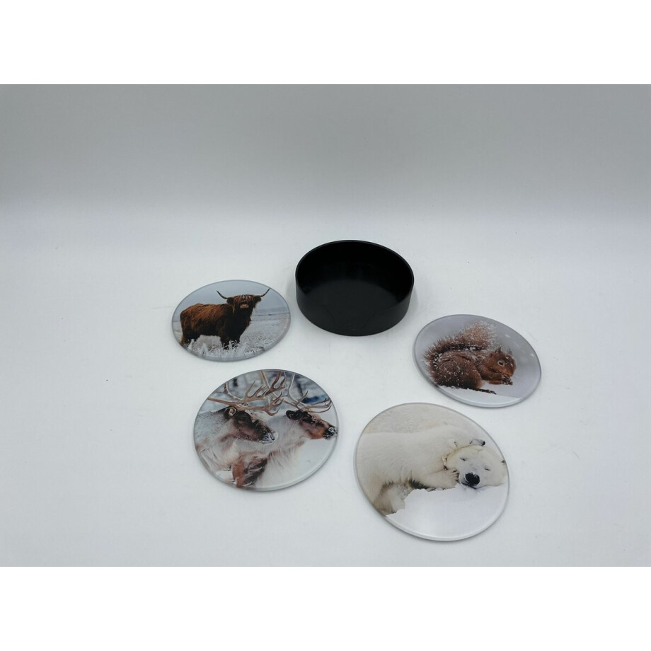 Onderzetters voor glazen set van 4 dieren in de sneeuw met houder glas ø 10 cm | 6098738 | Stoer & Sober afbeelding 1