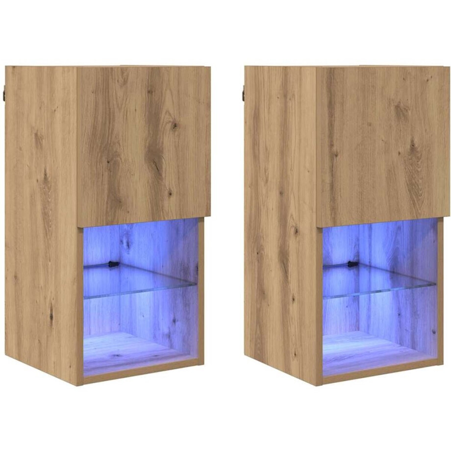 vidaXL - Wandkasten - voor - tv - 2 - st - Artisan - Eiken - Bewerkt - hout afbeelding 1