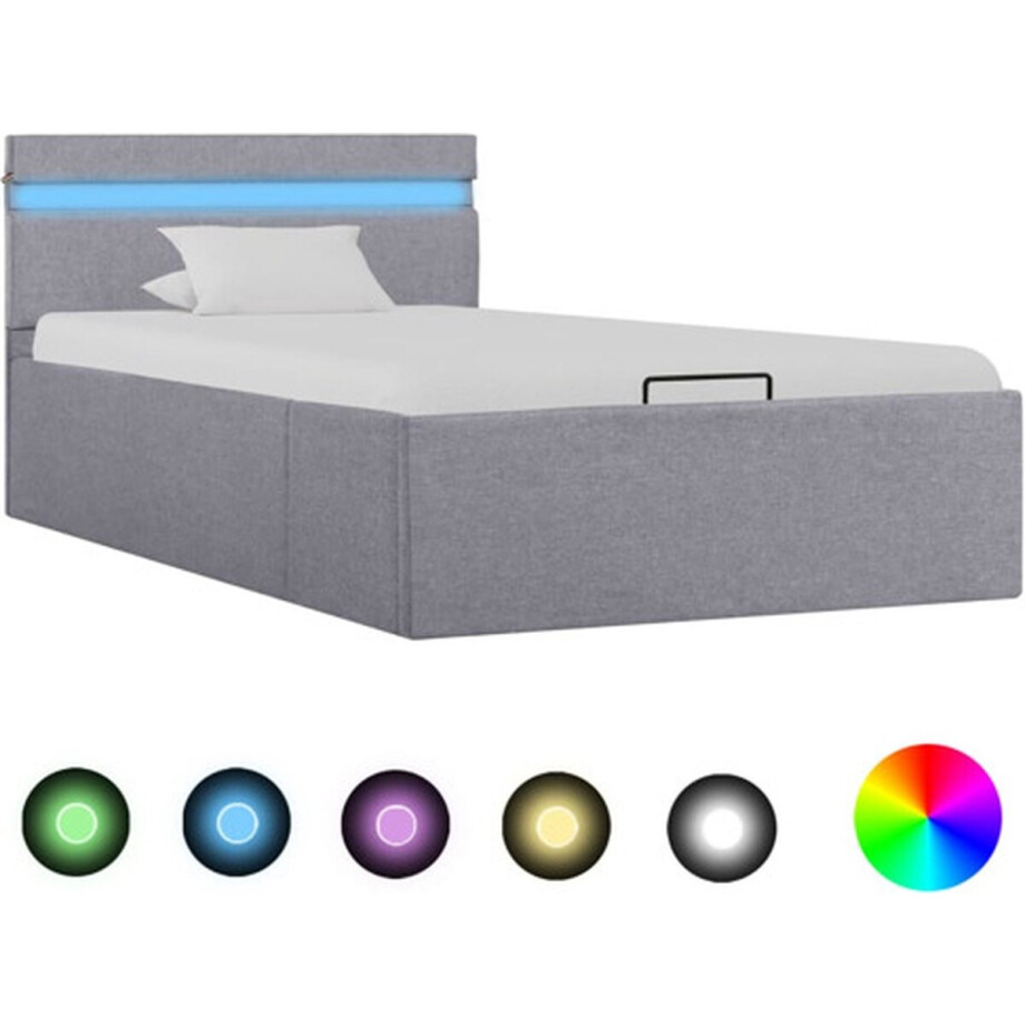 vidaXL - Bedframe - met - opbergruimte - en - LED - stof - lichtgrijs - 90x200 - cm afbeelding 1