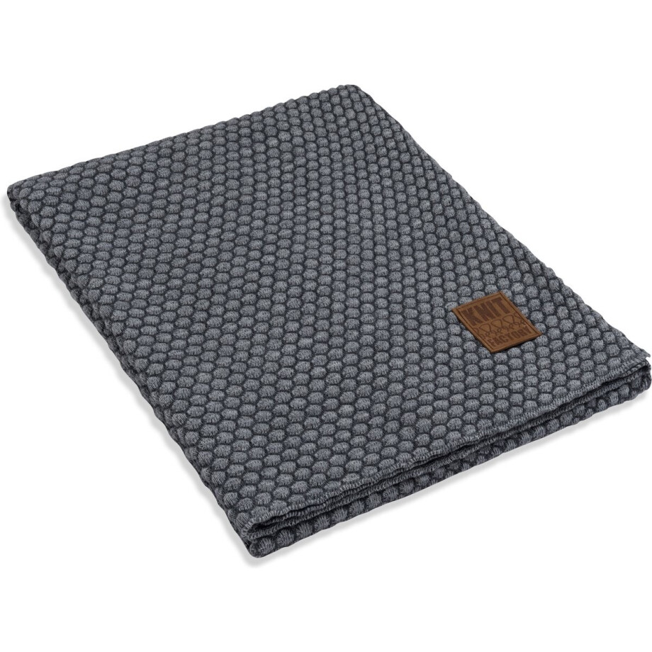 Knit Factory Juul Gebreid Plaid - Woondeken - Kleed - Antraciet/Licht Grijs - 160x130 cm afbeelding 1