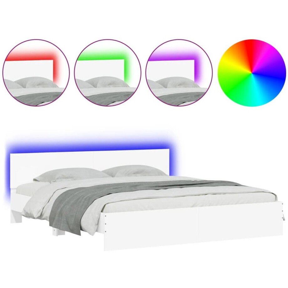 vidaXL - Bedframe - met - hoofdeinde - en - LED - wit - 180x200 - cm afbeelding 1