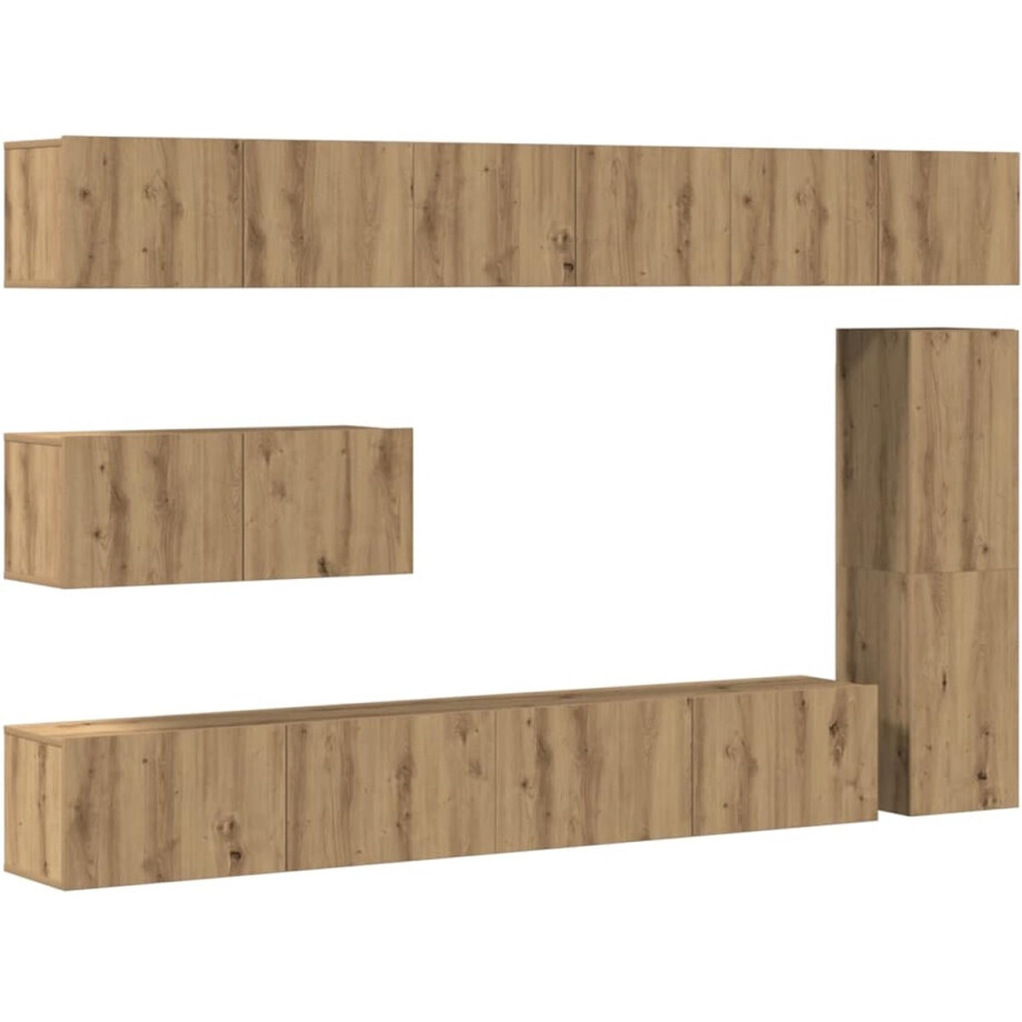vidaXL - 7-delig - Tv-meubelset - wandmontage - bewerkt - hout - artisanaal - eiken afbeelding 1