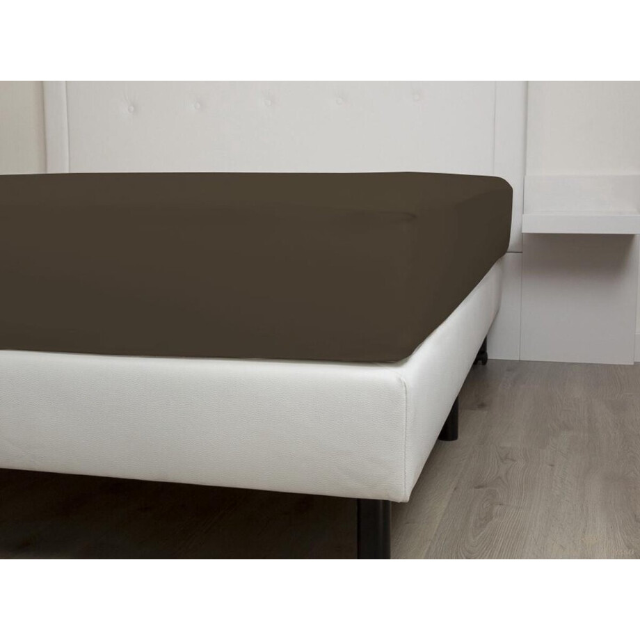 HnL Living - Hoeslaken - Katoensatijn - 90 x 200 cm - Bruin afbeelding 1