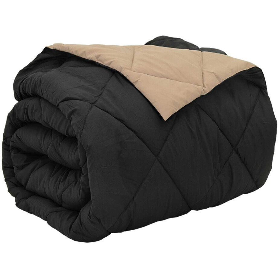 vidaXL - Volledig - Jaar - Dekbed - Zwart - en - Taupe - 220 - x - 240 - cm - Microvezel vidaXL - Volledig - Jaar - Dekbed - Zwart - en - Taupe - 220 - x - 240 - cm - Microvezel afbeelding 1