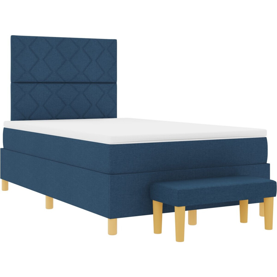 vidaXL - Boxspring - bed - met - kussen - met - hoofdeinde - Blauw - 190 - x - 120 - cm - Stof afbeelding 1