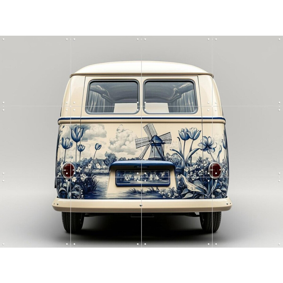 IXXI Delfts Blauwe VW Bus 2, Margriet Hulsker - 80 x 60 cm - Gratis ophangtool - Grote wanddecoratie en posters - Vintage, Illustraties, Woonkamer afbeelding 1