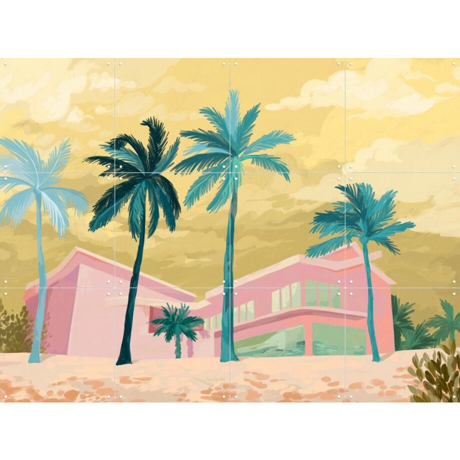 IXXI The Pink Beachhouse, Goed Blauw - 80 x 60 cm - Grote wanddecoratie en posters - Speels, Illustraties, Digitale Kunst, Woonkamer, Gebouwen afbeelding 1