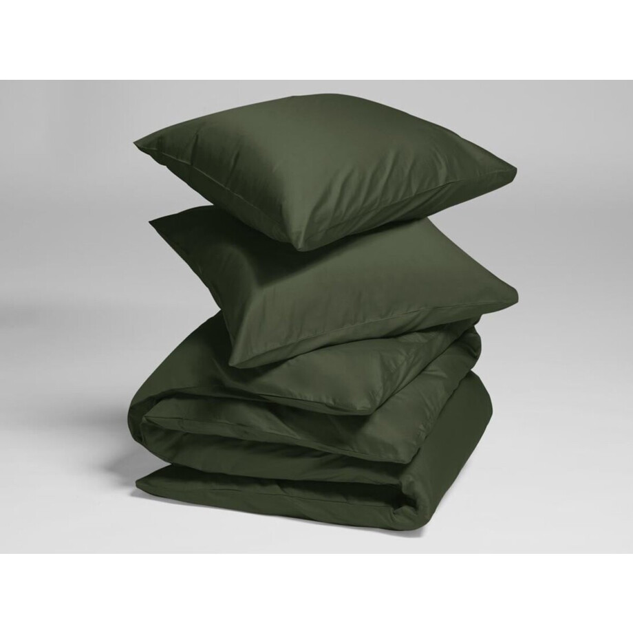 Yumeko dekbedovertrek katoensatijn dark olive 260x220 + 2/60x70 - Bio, eco & fairtrade afbeelding 1